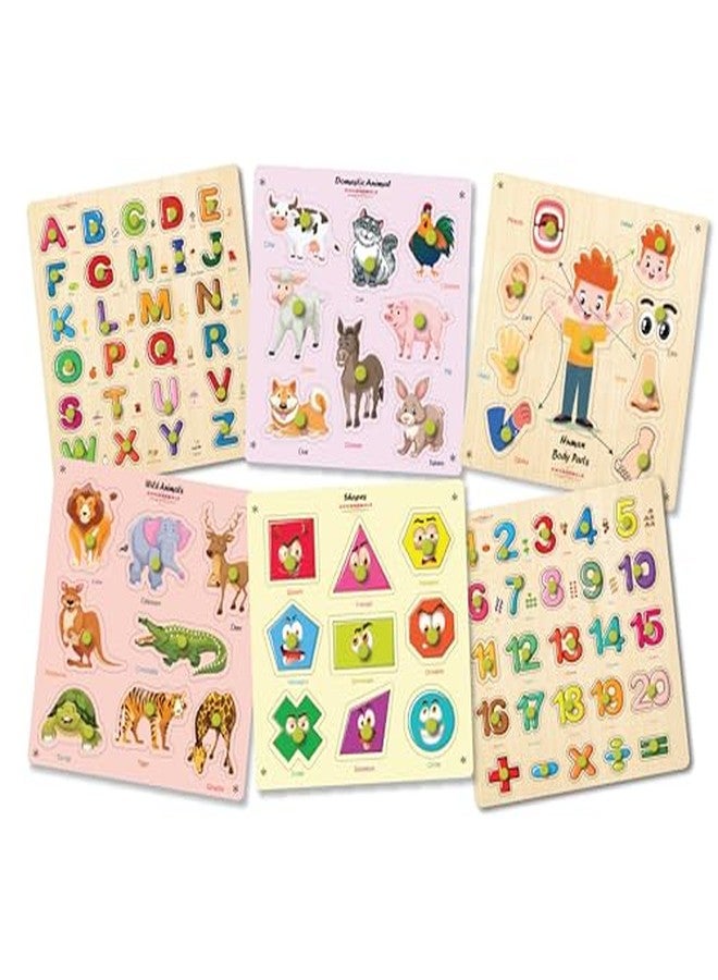 Khilonewale Combo of 6 Wooden Knob Puzzles for Toddlers - 20×30 cm Learning Boards for 3+ Years Kids Toys Boys, (Combo 2) - Image 1